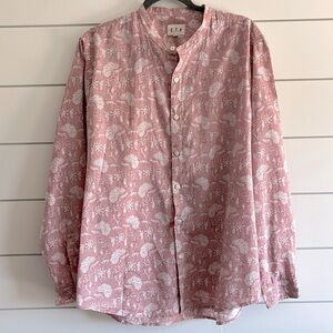 Floral Patterned Color Block Cotton Top in Pink and White